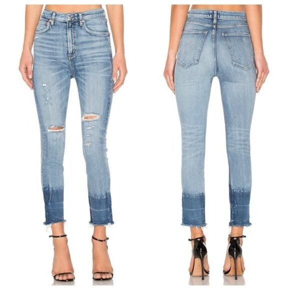 Agolde Denim - AGOLDE Ruby Super High Rise Jeans 26 Cropped Strght 2 Tone Coastal Cowgirl Rodeo